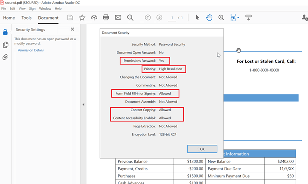 Customize PDF permissions