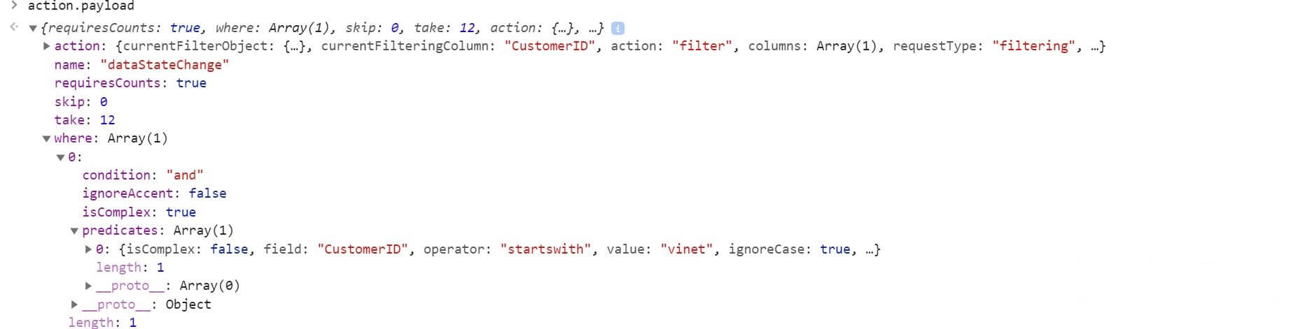 Filtering action in React Data Grid