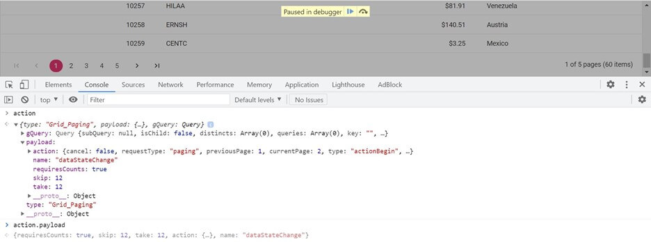 Query string for paging in React Data Grid