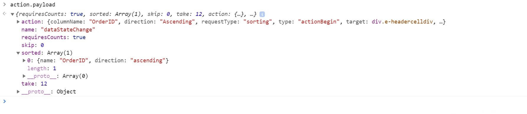 Sorting request in React Data Grid