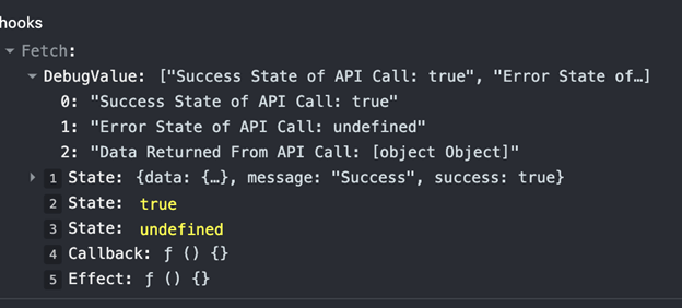 Observing the results with the useDebugValue Hook