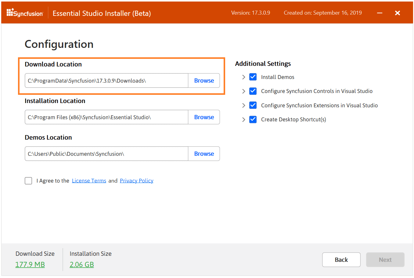 Choosing a Setup Download Location in Web Installer