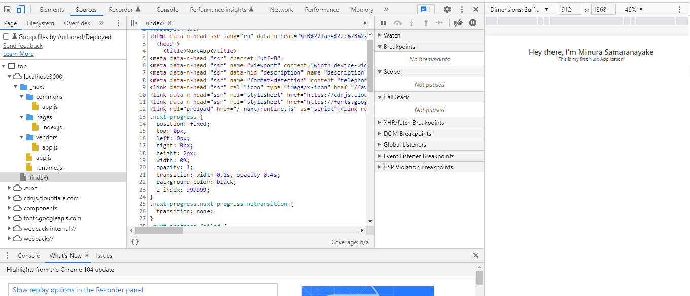 Debugging using Chrome Developer Tools