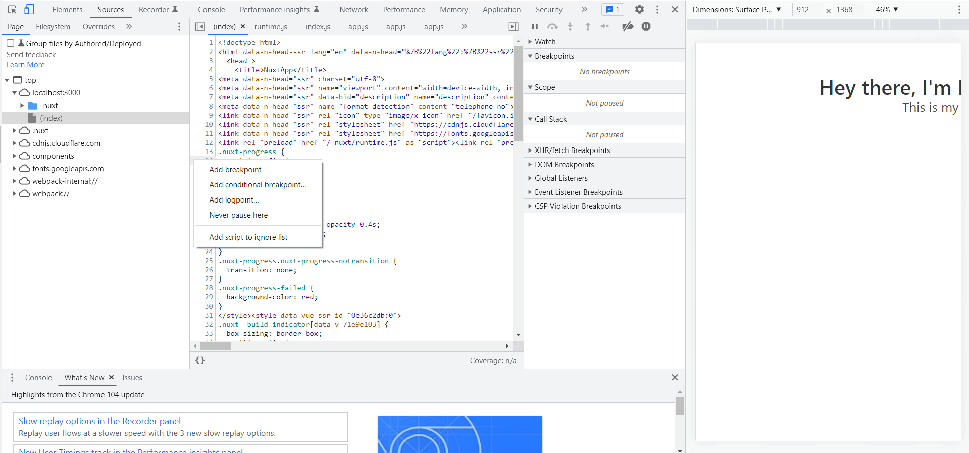 Select Add breakpoint option