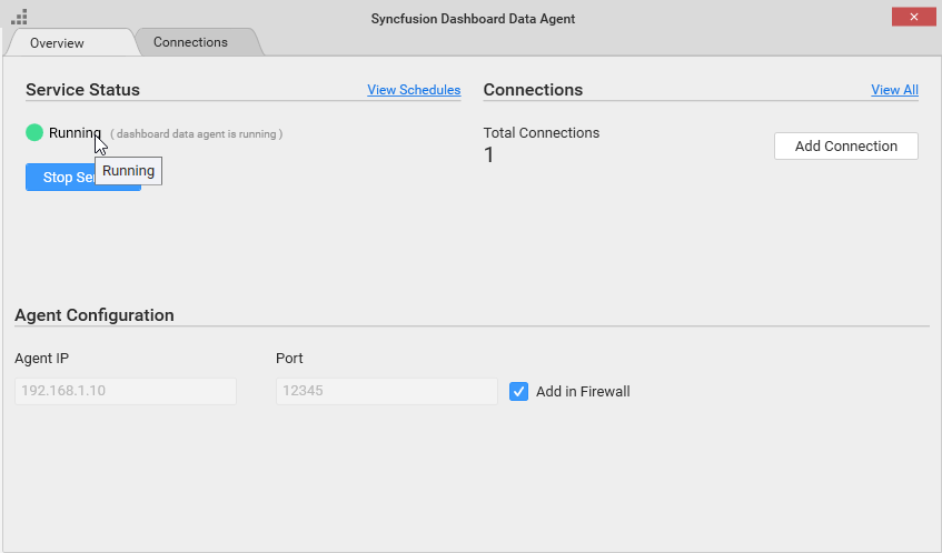Agent IP and port number from the Data Agent tool