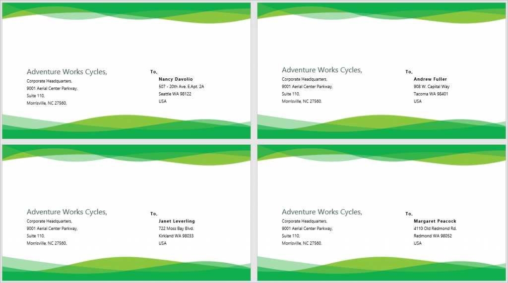 Personalized envelopes created by using Syncfusion mail merge API