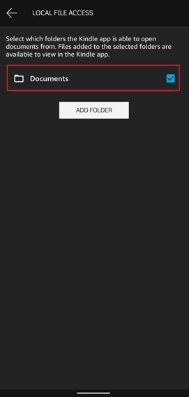 Documents folder and ADD FOLDER options