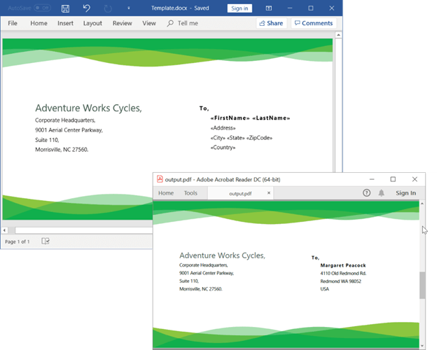 Creating a PDF file from a Word template