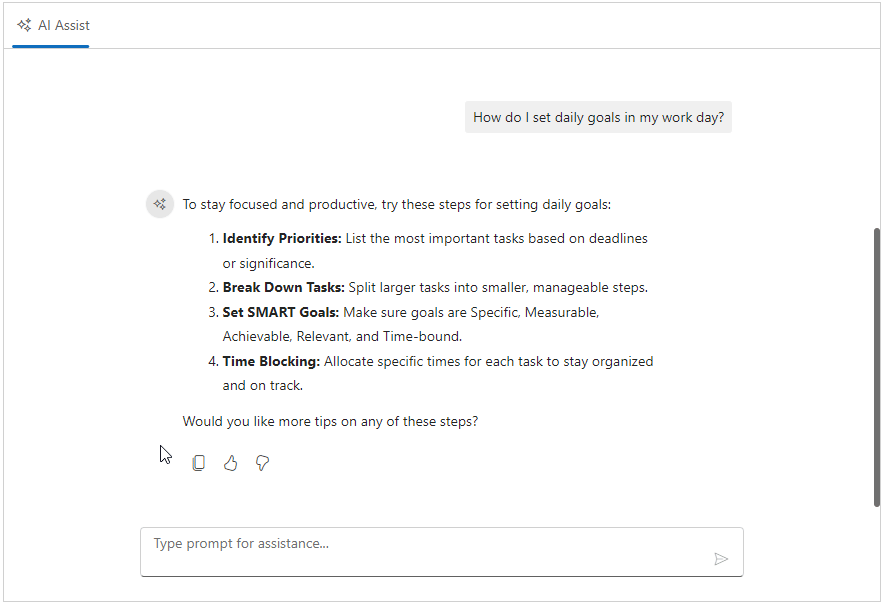 Built-in toolbar in smart AI AssistView component