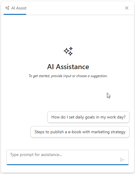 Prompt suggestions in smart AI AssistView component