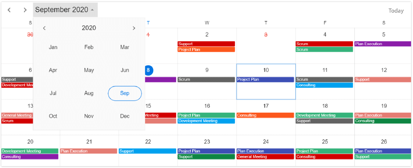 Navigate among calendar views