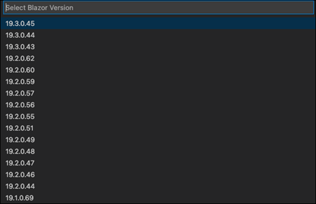 Select the Blazor version from the dropdown