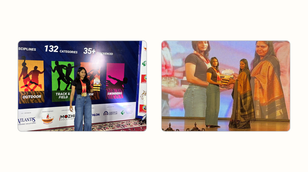 Surabi Potramarai being honored with an award at the Corporate Olympics Chennai 2025