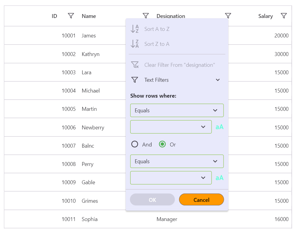 Advanced filter menu customization in Flutter DataGrid