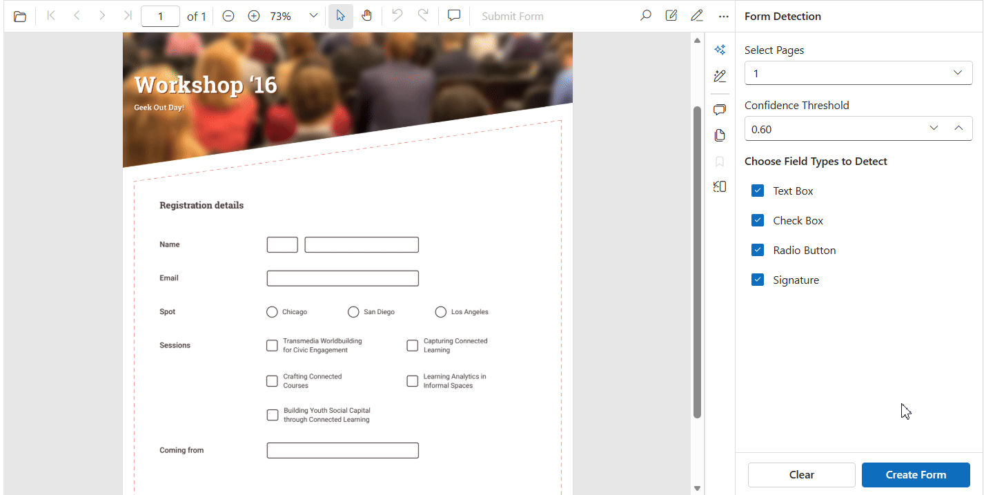 Scanning form elements in Blazor PDF Viewer