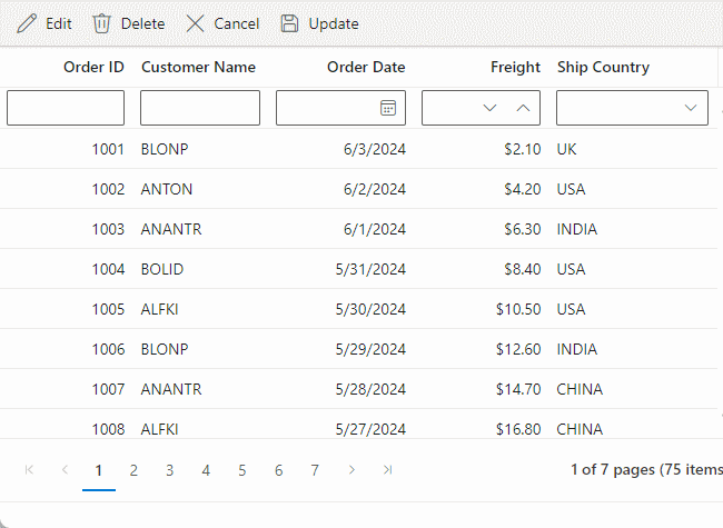 Add new row feature in Blazor DataGrid