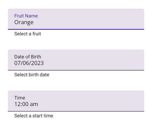Picker, TimePicker, and DatePicker support in .NET MAUI Text Input Layout