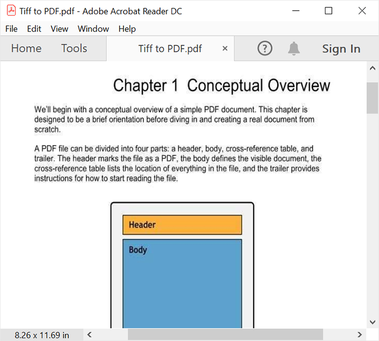 Output PDF File Created from a Multi-frame TIFF Image
