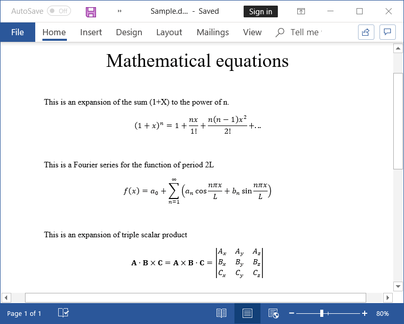 Mathematical equations