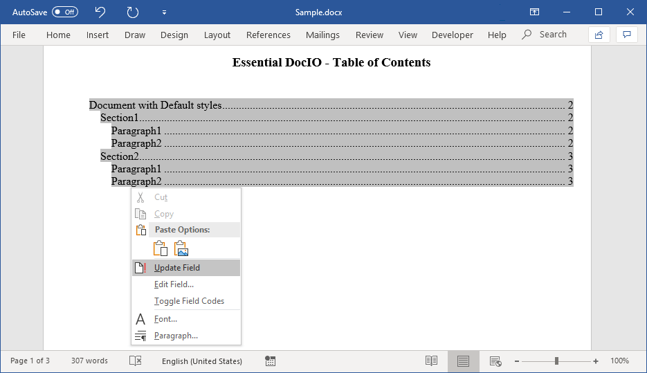 Updating the table of contents
