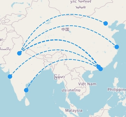 Navigation route drawn using arcs