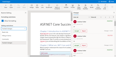 Track changes restrictions feature in Blazor Word Processor