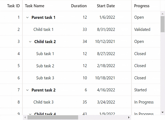 Freeze columns by dragging frozen line in Blazor TreeGrid
