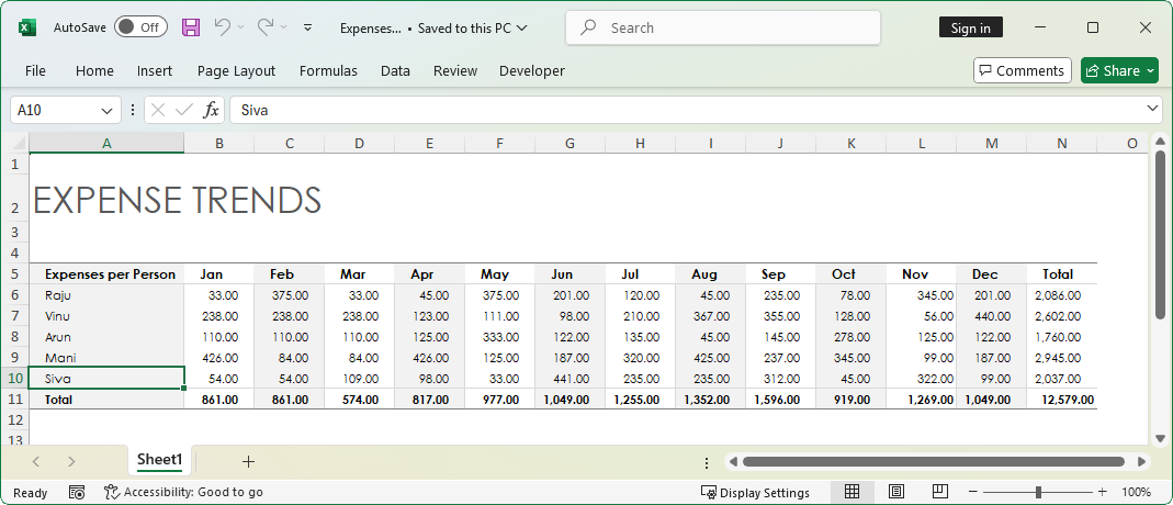 Excel data before exporting from an array