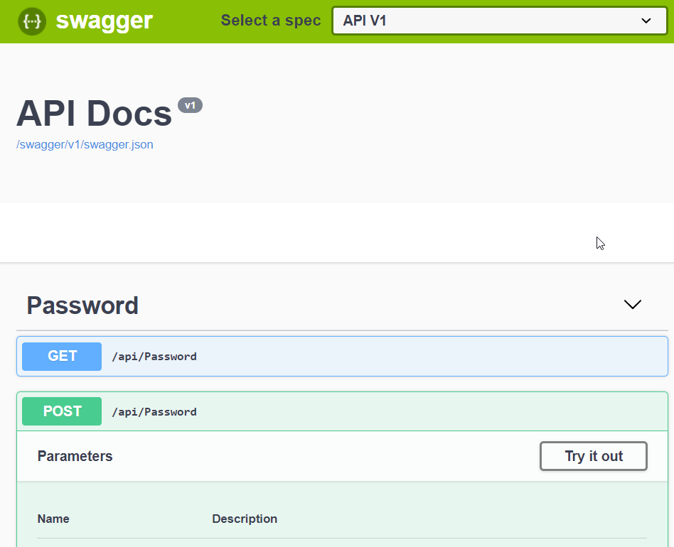 Password api. Swagger Specification. Swagger Hub. Вид пароля API.