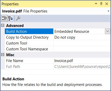 Set Build Action to Embedded Resource