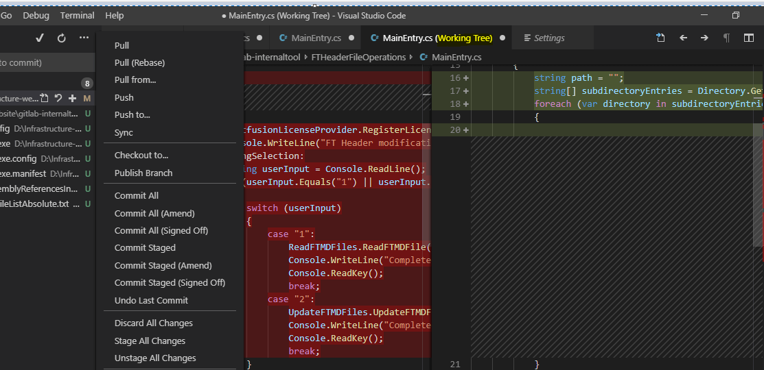 Code Difference between Working Copy and Code Base