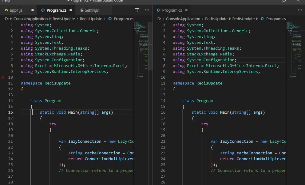 Comparing Files in Split View