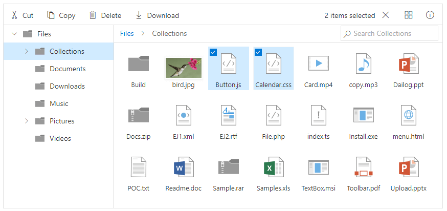 Multiple files selected in File Manager