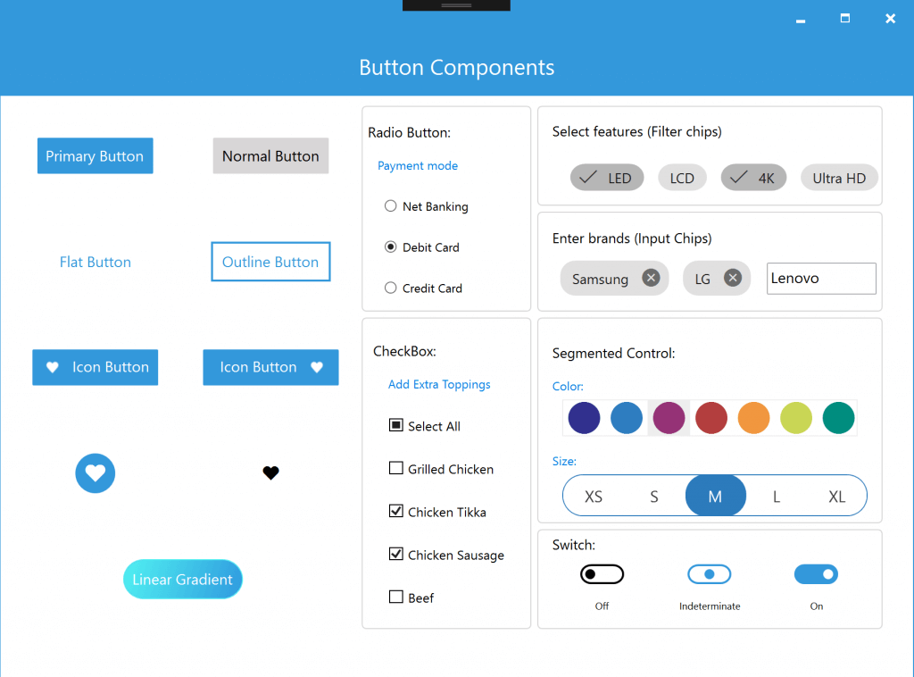 Button and selection components in Xamarin.Forms WPF