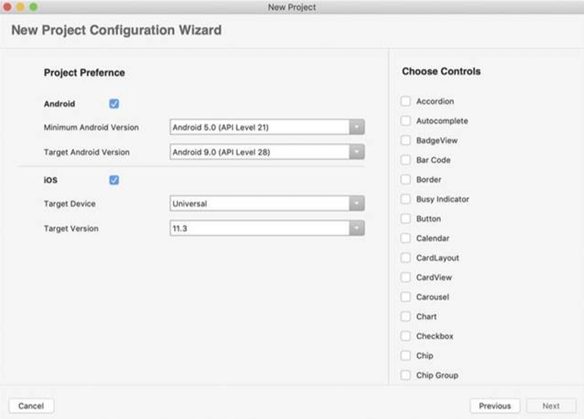 Choosing Syncfusion Xamarin components to be installed