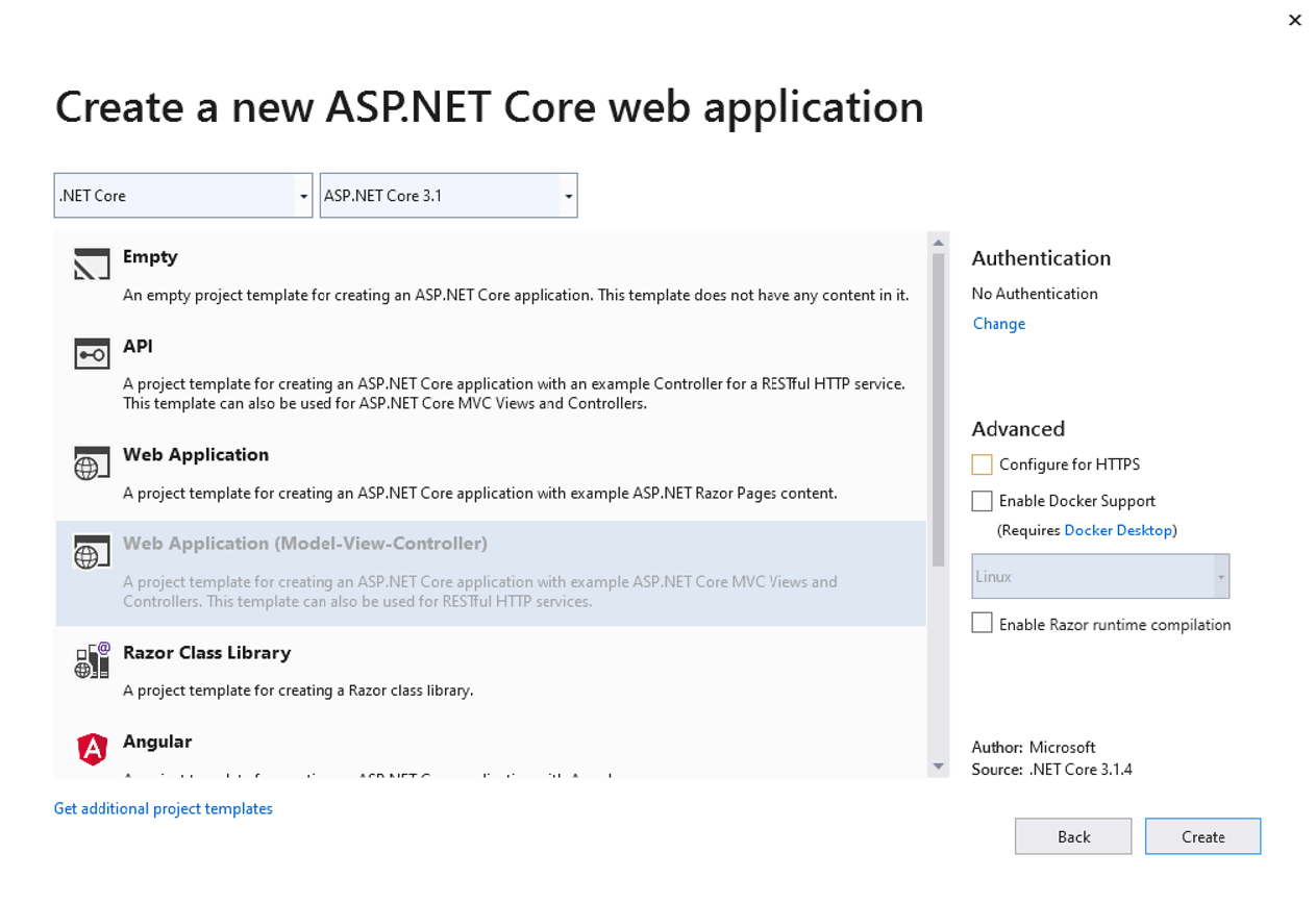 Create a new ASP.NET Core Web application