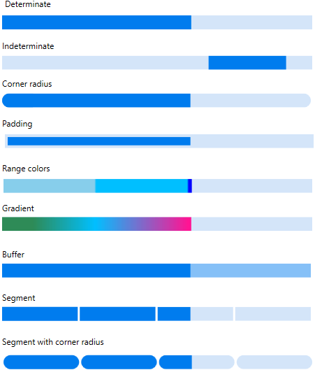 Different modes of the linear progress bar with customization