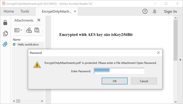 Encrypt only attachments present in the PDF document