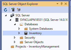 SQL Server listed in Solution Explorer