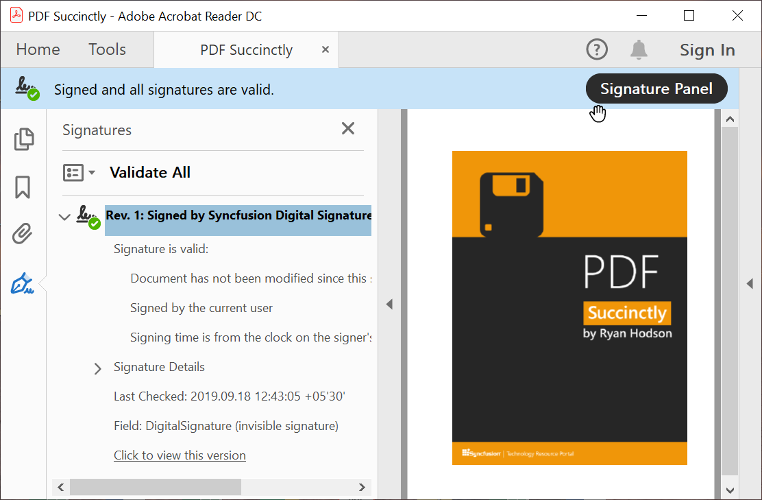 Digitally signed PDF document—Syncfusion PDF Library