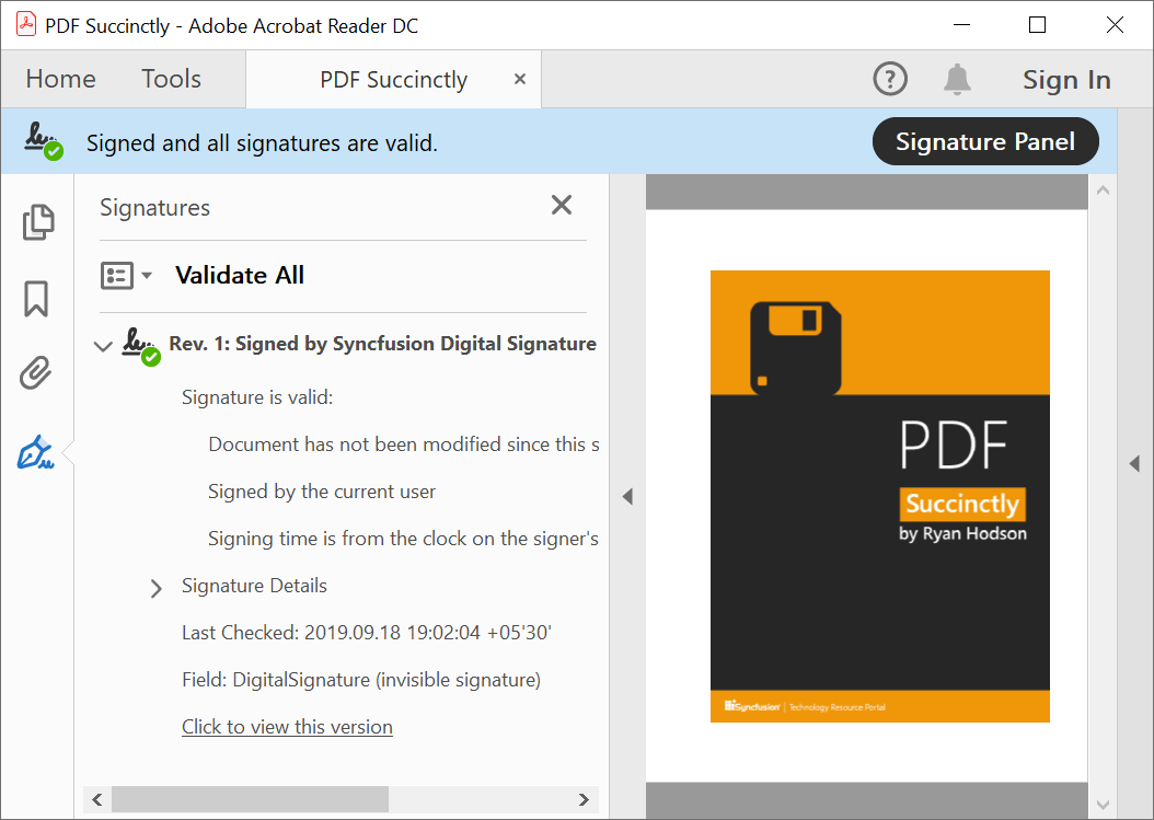 PDF document digitally signed using Windows certificate store