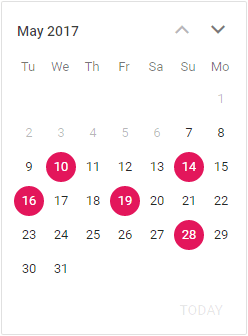 Setting Tuesday as the first day of the week in Essential JS 2 Calendar
