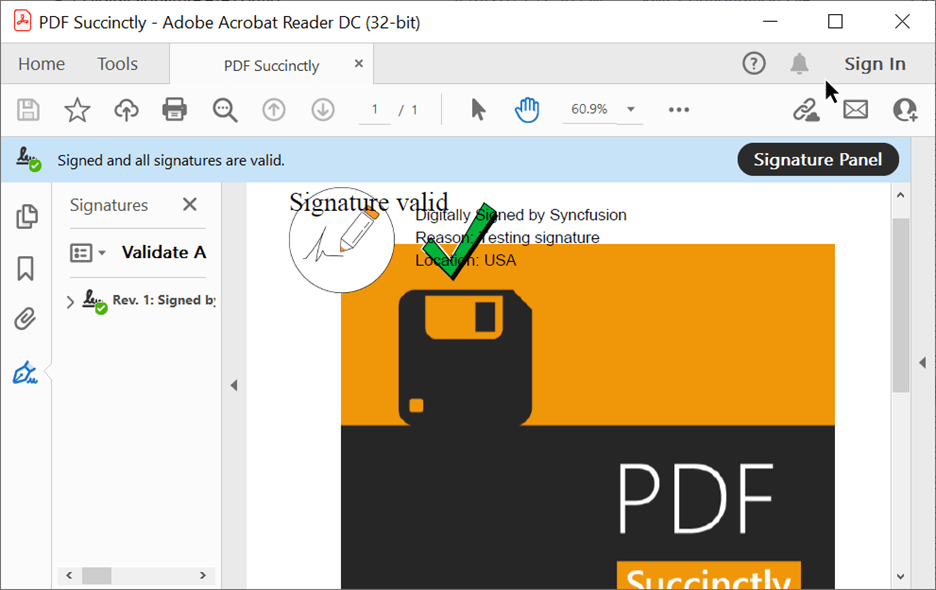 Validating signature in a PDF document