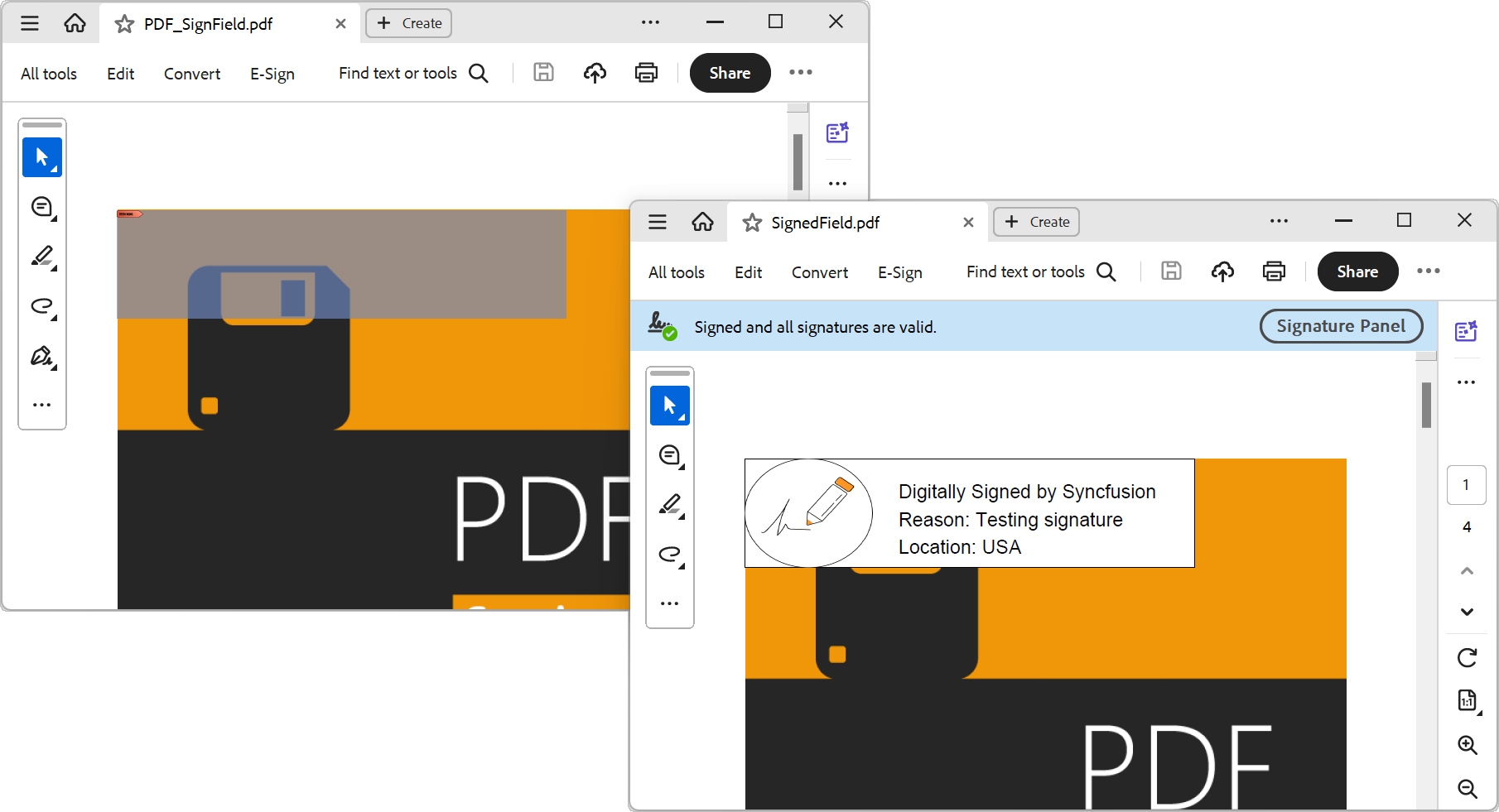 Signed existing signature field in a PDF document