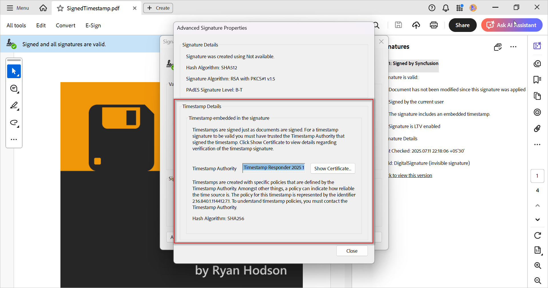 LTV enabled signature in a PDF document