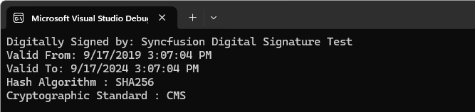 Extracted digital signature information from a PDF document