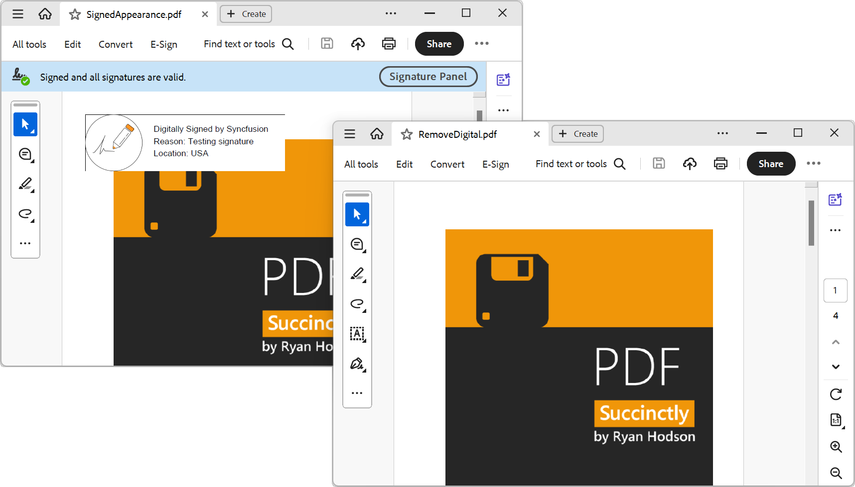 PDF document after removing a digital signature