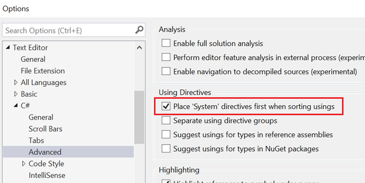 Automatically Keeping System Directives First Option.