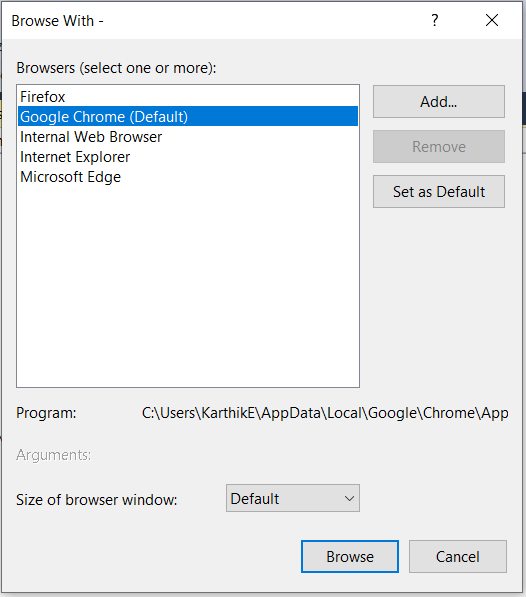 Choosing Browsers to Run an Application.