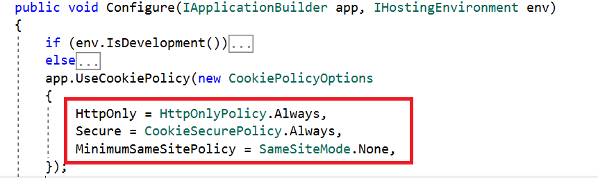 Configuring UseCookiePolicy.